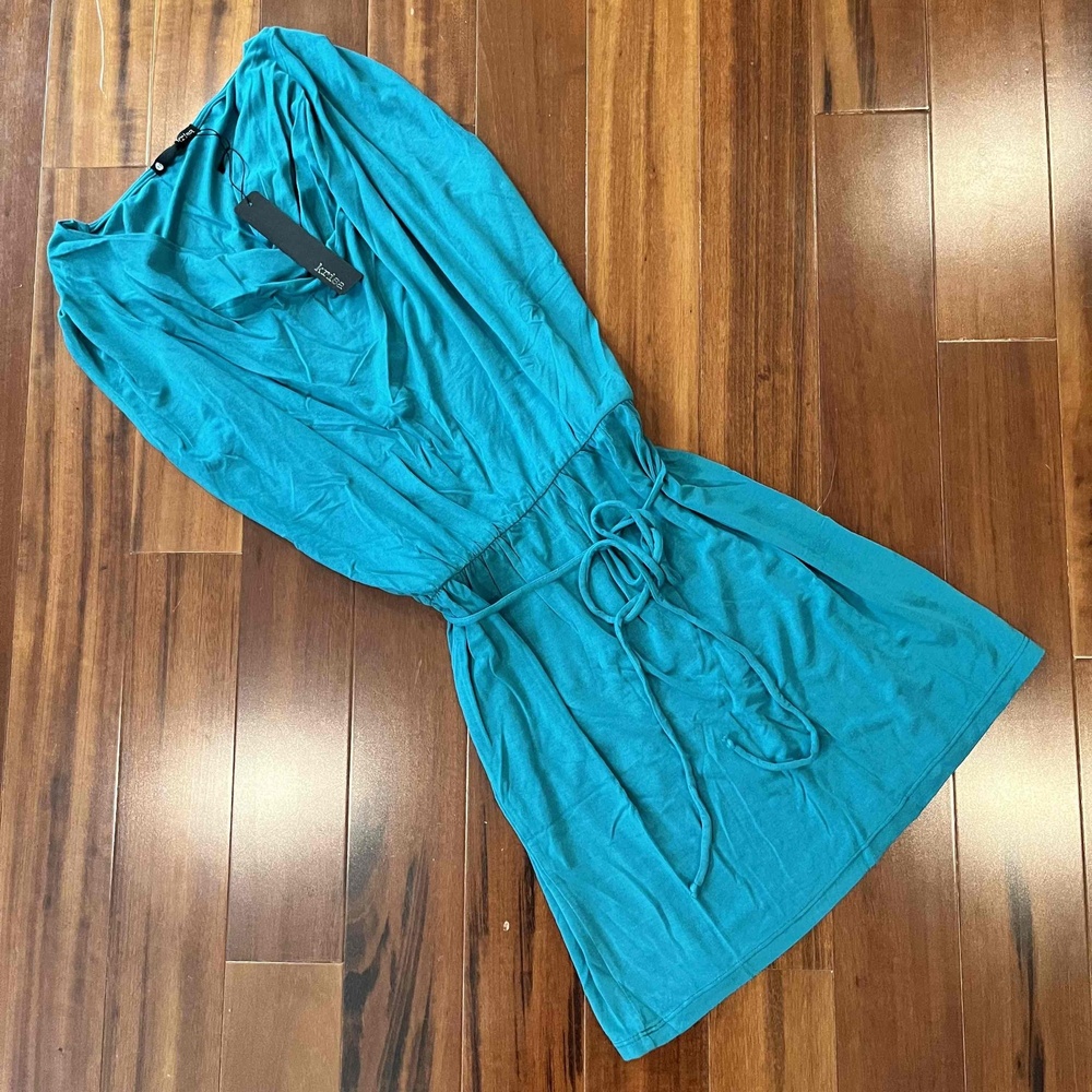 New NWT REVOLVE x Krisa Teal Dress Sleeveless Drop‎ Waist Cowl Neck Midi Mini XS